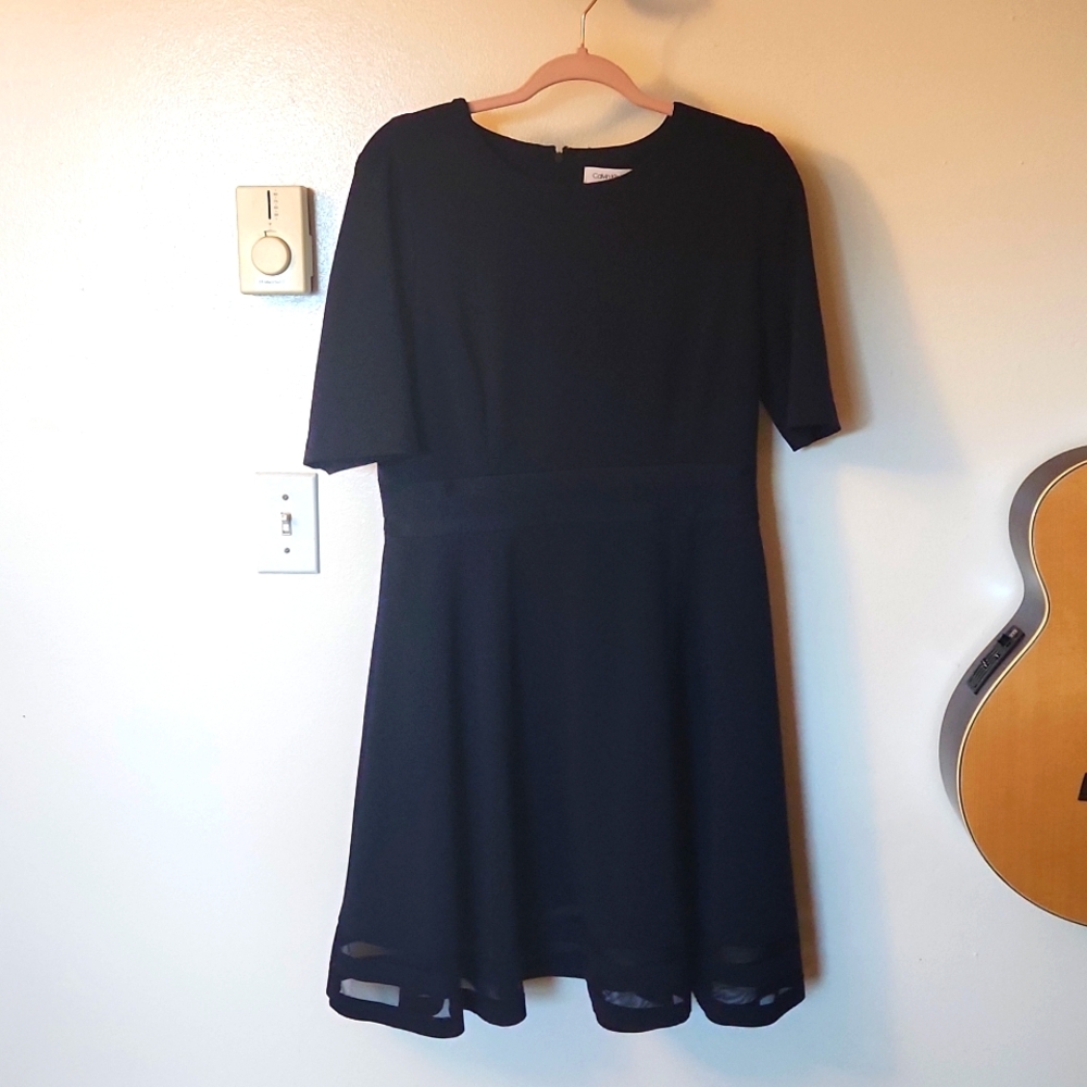 Size 12 Calvin Klein Navy Blue A-Line Dress
